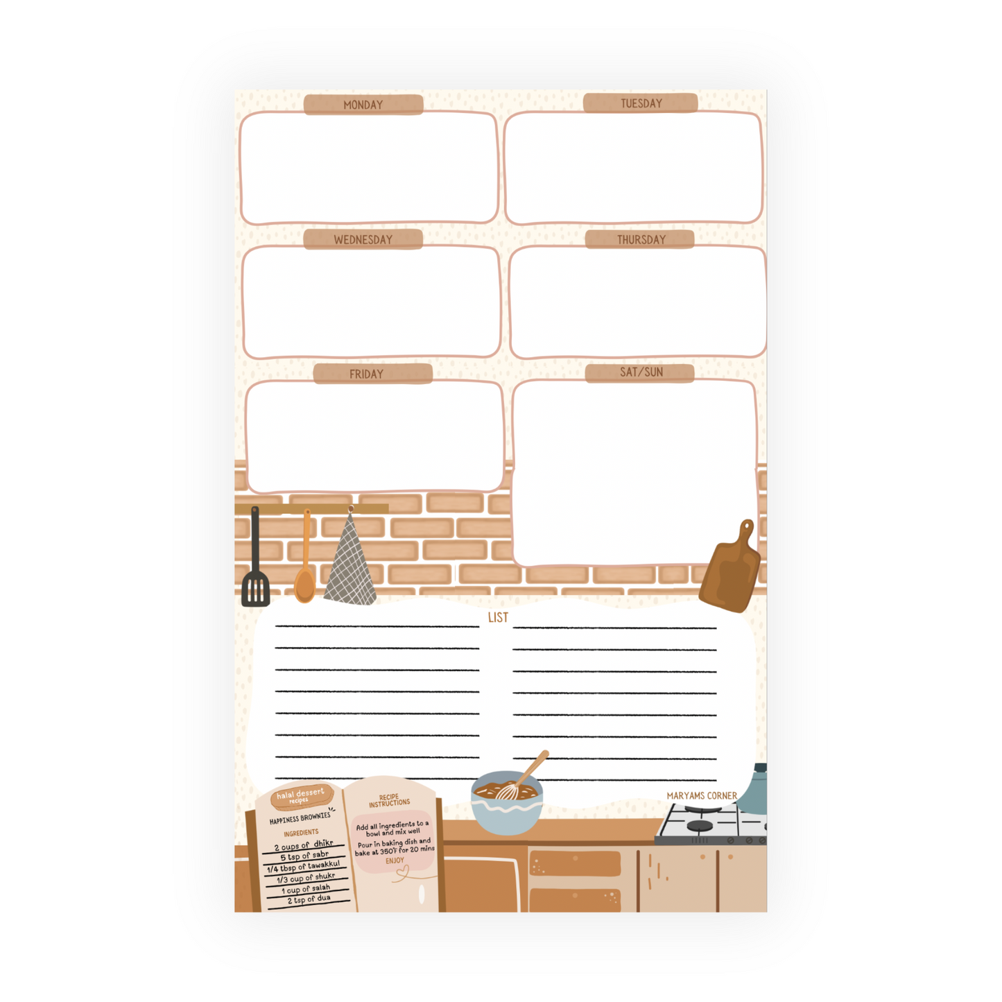 Halal Weekly Meal Planner Notepad